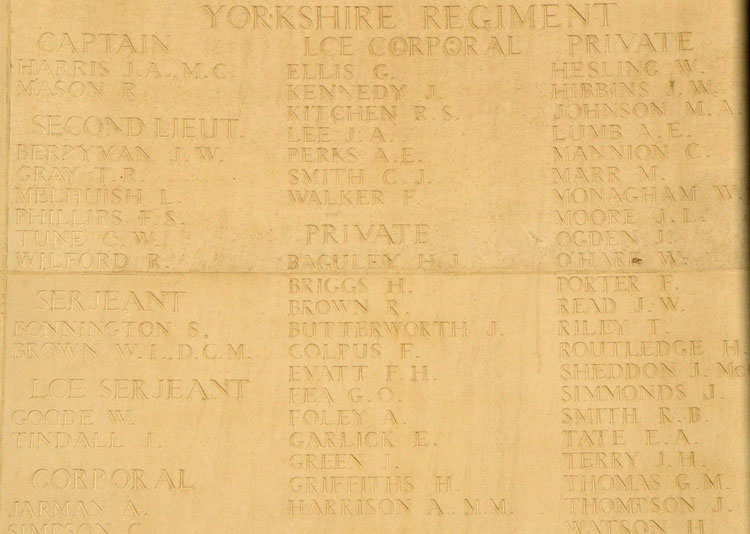 Yorkshire Regiment Names on the Cambrai Memorial (1)