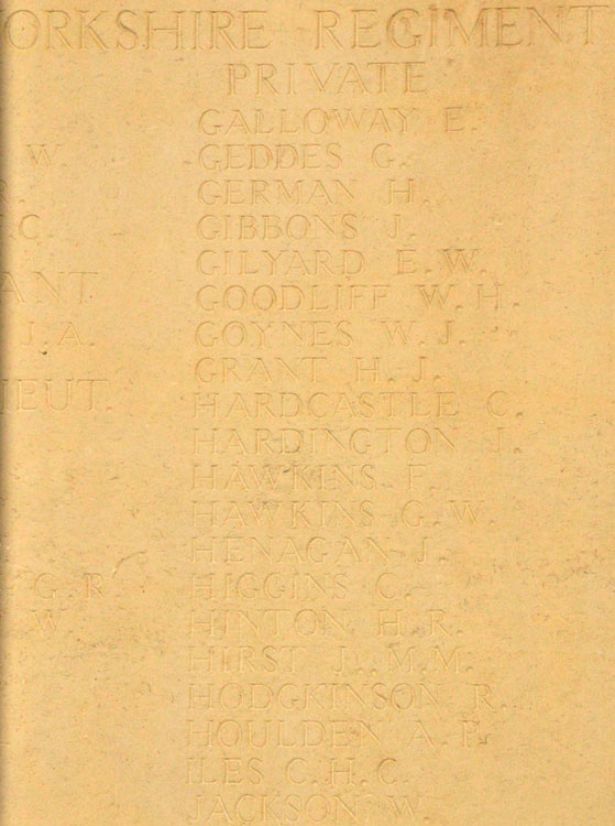 Yorkshire Regiment Names on the Cambrai Memorial (2)
