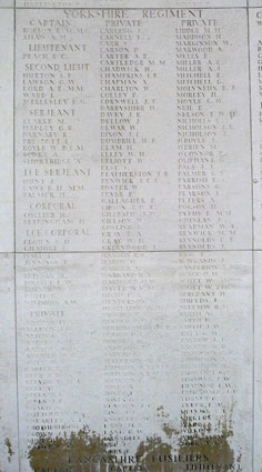 Yorkshire Regiment Names on the Ploegsteert Memorial