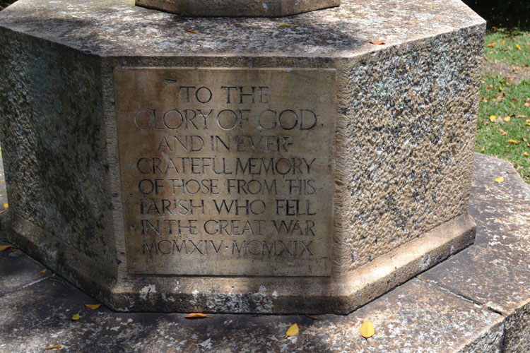 The Dedication on the War Memorial in St. Paul's Churchyard, Rondebosch (Cape 
    Town)
