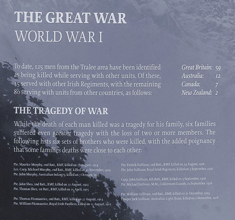 The Right Hand Panel of the WW1 Memorial on Tralee's Ballymullen Road